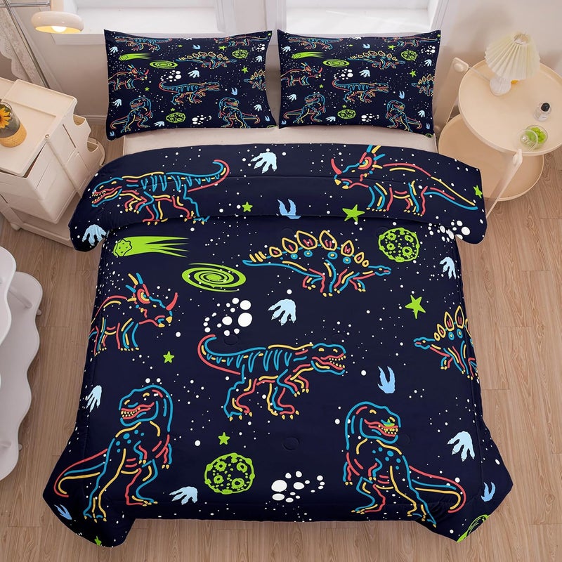 NINENINE Dinosaur Comforter Sets for Boys,Kids Dinosaur Bedding Set,Twin Size Bedding Sets for Boys Kids,Dark Blue Comforter Set with 1 Comforter 1 Pillowcase - Image 3